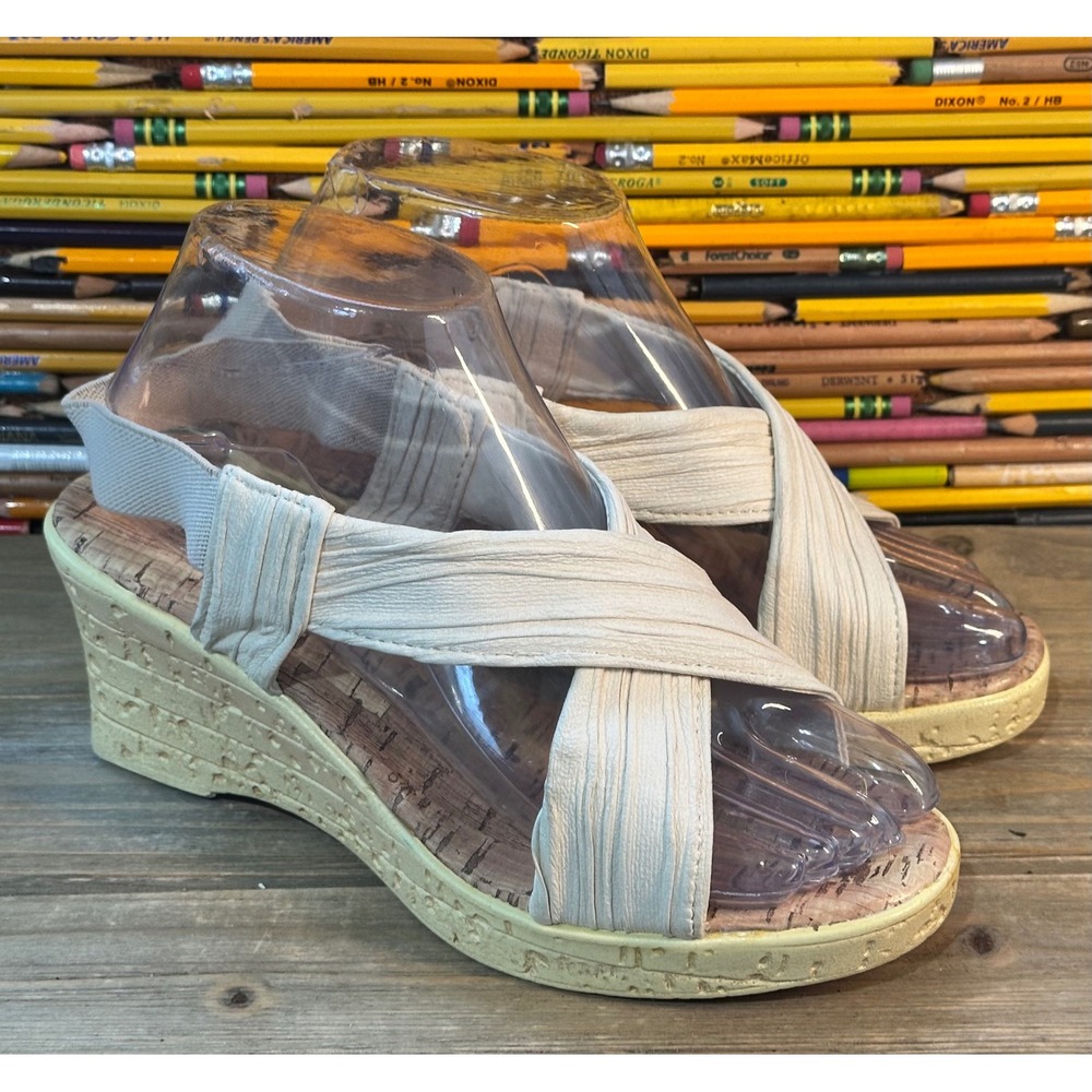Juryudan Wedge Sandals Crisscross Slingback Lightweight Womens 7 Cream Excellent